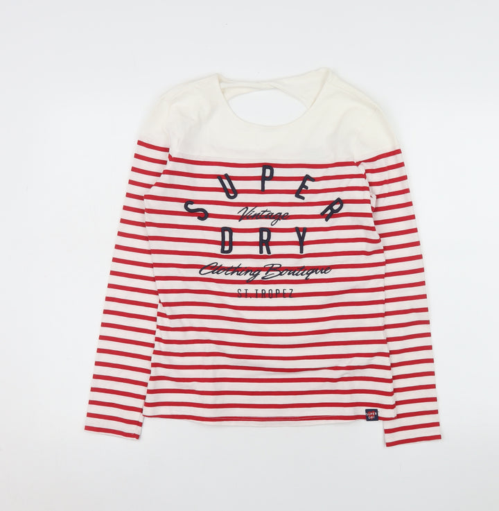 Superdry Womens Red Striped Long Sleeve Cotton T-Shirt UK 8
