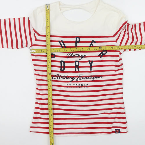 Superdry Womens Red Striped Long Sleeve Cotton T-Shirt UK 8