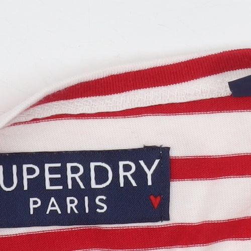 Superdry Womens Red Striped Long Sleeve Cotton T-Shirt UK 8