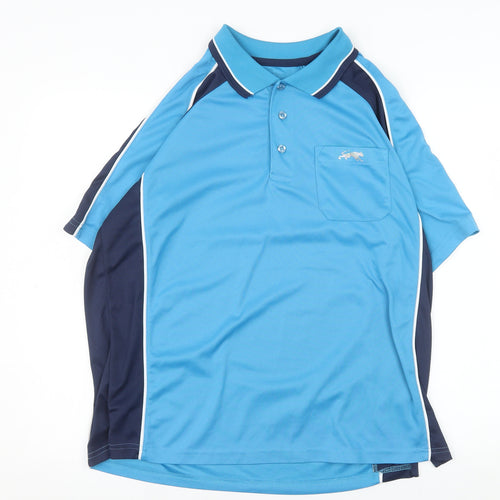 Cougars Men Blue Colourblock Quick Dry Sports Polo Shirt M