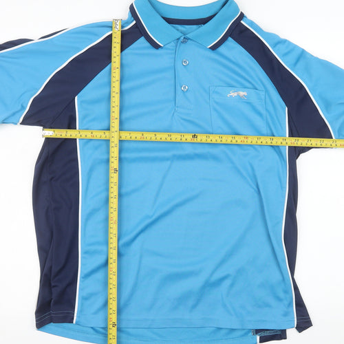 Cougars Men Blue Colourblock Quick Dry Sports Polo Shirt M