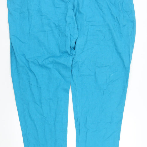 SimplyBe Women Blue Cotton Linen Tapered Casual Trousers Size 24