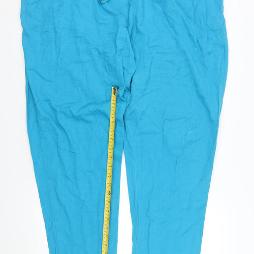SimplyBe Women Blue Cotton Linen Tapered Casual Trousers Size 24