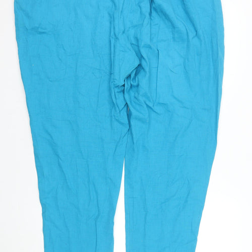 SimplyBe Women Blue Cotton Linen Tapered Casual Trousers Size 24
