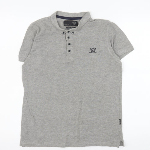 Firetrap Men's Grey Cotton Short Sleeve Polo Shirt Size S