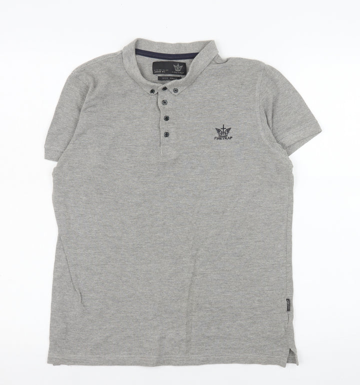 Firetrap Men's Grey Cotton Short Sleeve Polo Shirt Size S