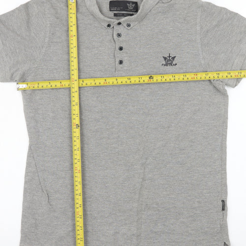 Firetrap Men's Grey Cotton Short Sleeve Polo Shirt Size S