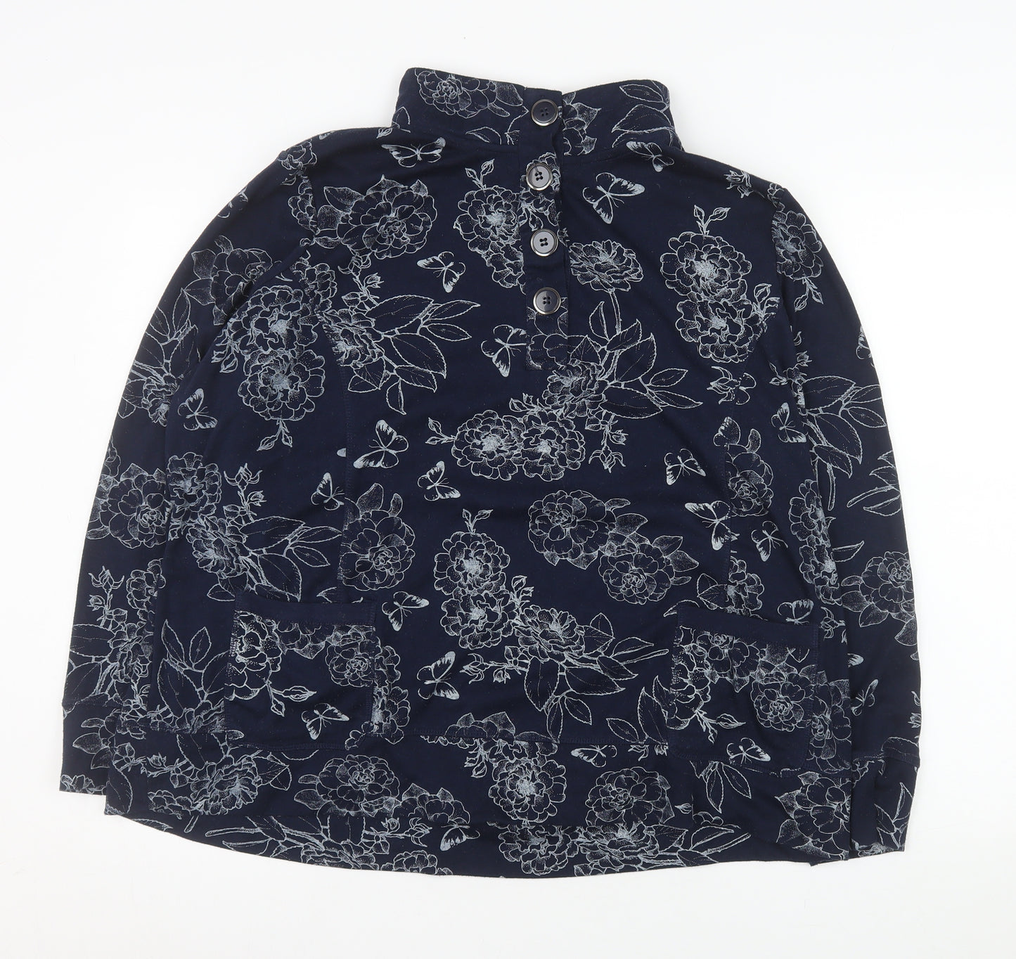 Bm Casual Womens Blue Floral Button-Up Tunic Top XL