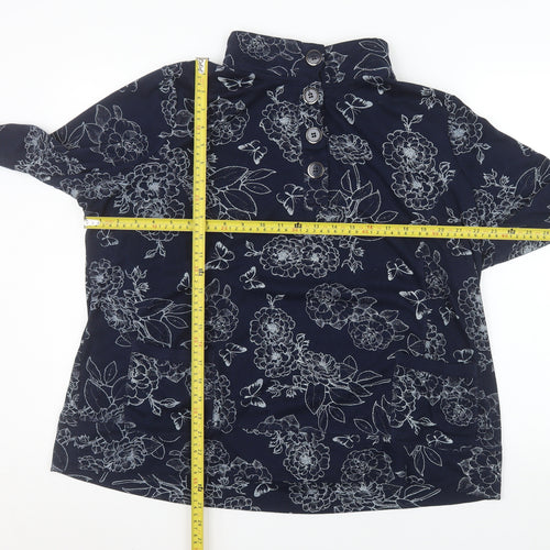 Bm Casual Womens Blue Floral Button-Up Tunic Top XL