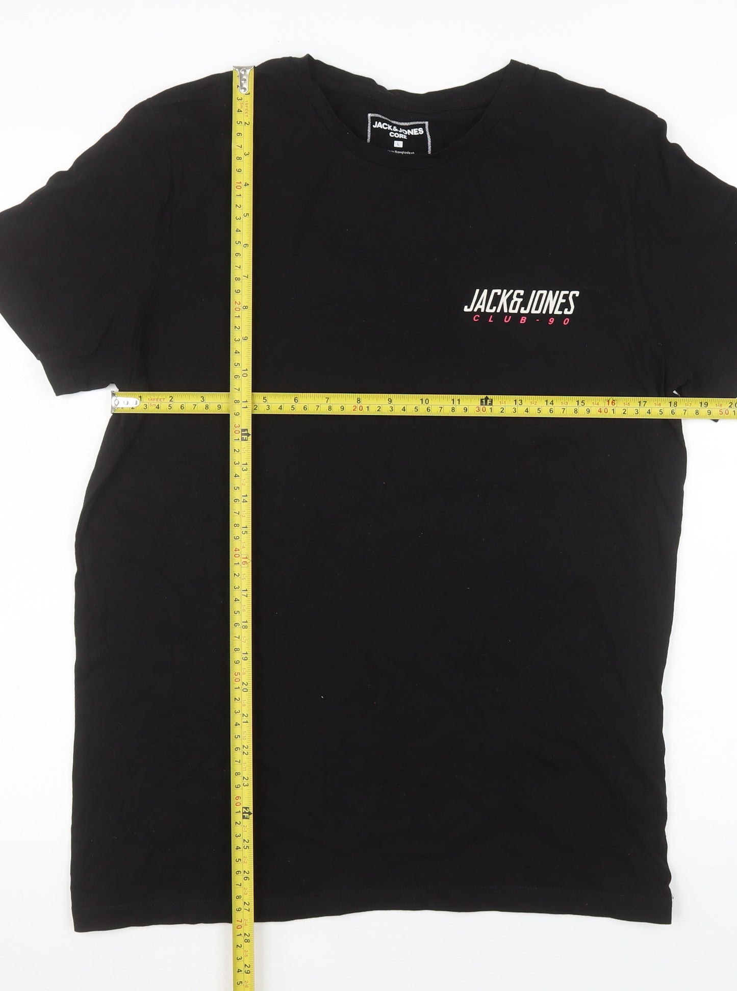 Jack & Jones Men's Black Cotton Crew Neck Regular Fit T-Shirt L