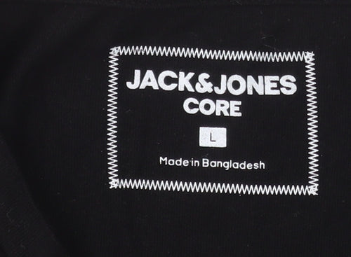 Jack & Jones Men's Black Cotton Crew Neck Regular Fit T-Shirt L