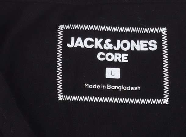 Jack & Jones Men's Black Cotton Crew Neck Regular Fit T-Shirt L