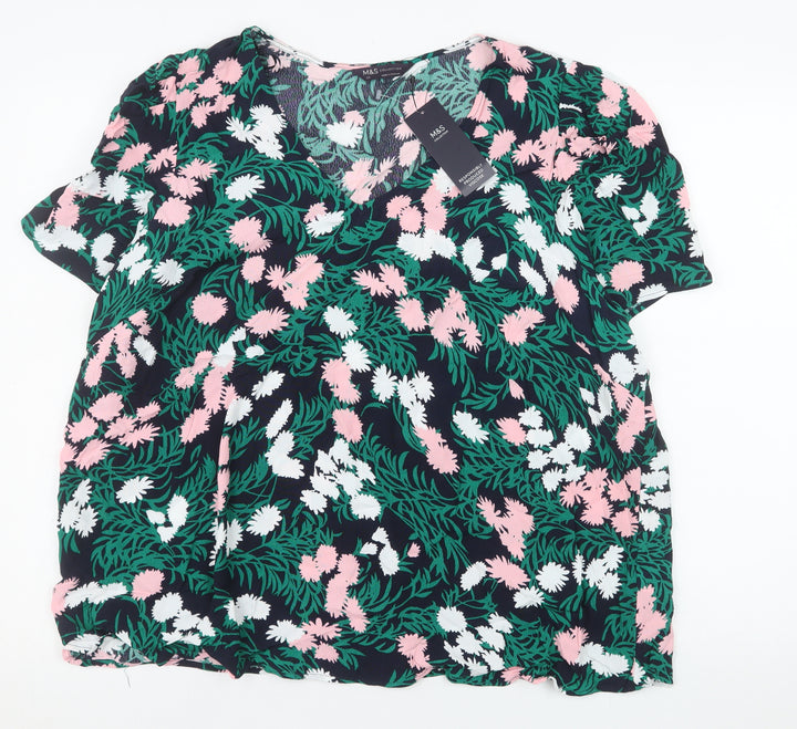 Marks and Spencer Womens Multicoloured Floral V-Neck Tunic Blouse Size 22