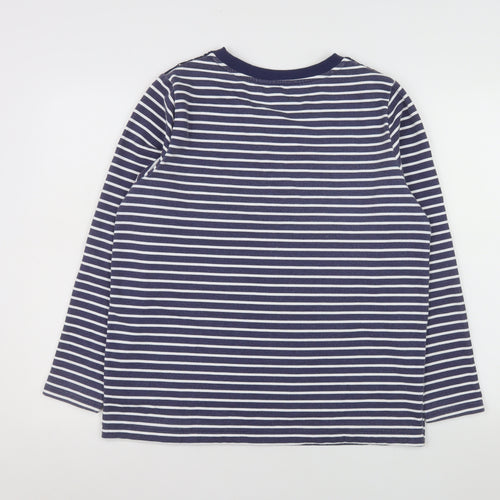 Bonmarché Women Blue Striped Lace Detail Long Sleeve Jersey Top Size 12