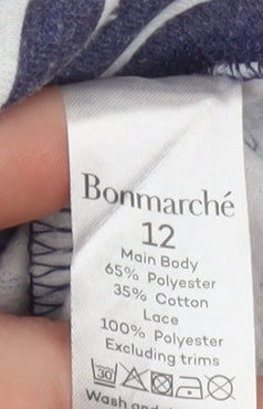 Bonmarché Women Blue Striped Lace Detail Long Sleeve Jersey Top Size 12
