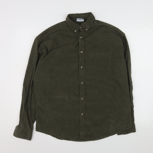 ASOS DESIGN Men's Green Corduroy Button-Up Shirt S 38in Regular Fit