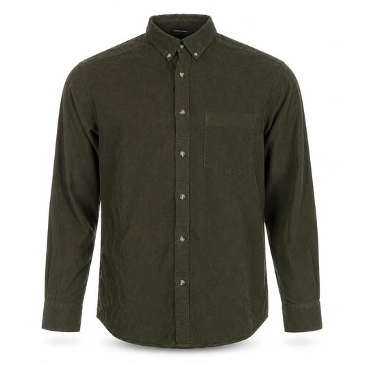 Front view of ASOS DESIGN Men's Green Corduroy Button-Up Shirt S 38in Regular Fit