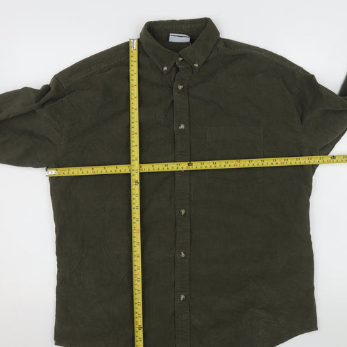 ASOS DESIGN Men's Green Corduroy Button-Up Shirt S 38in Regular Fit
