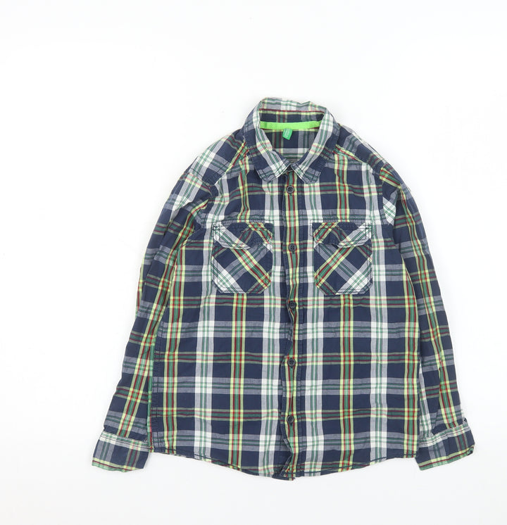 United Colors of Benetton Boys Blue Check Long Sleeve Button-Up Shirt 7-8 Years