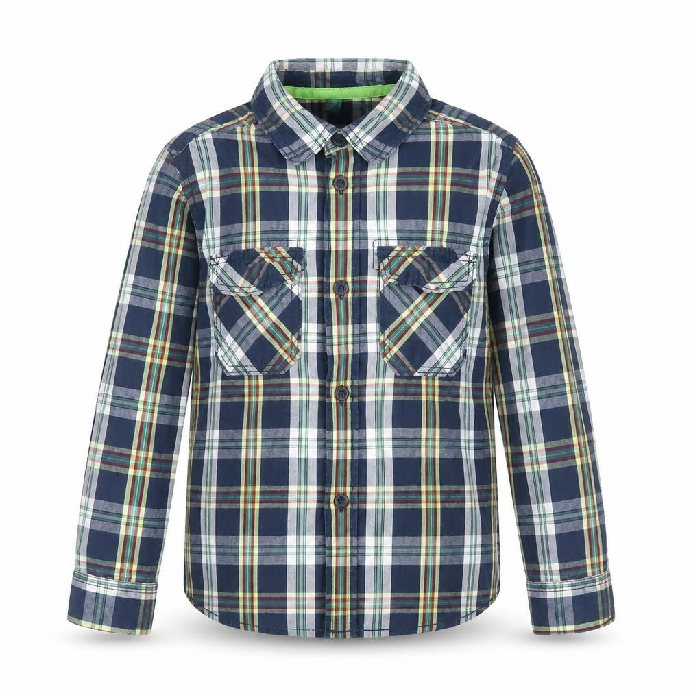 United Colors of Benetton Boys Blue Check Long Sleeve Button-Up Shirt 7-8 Years
