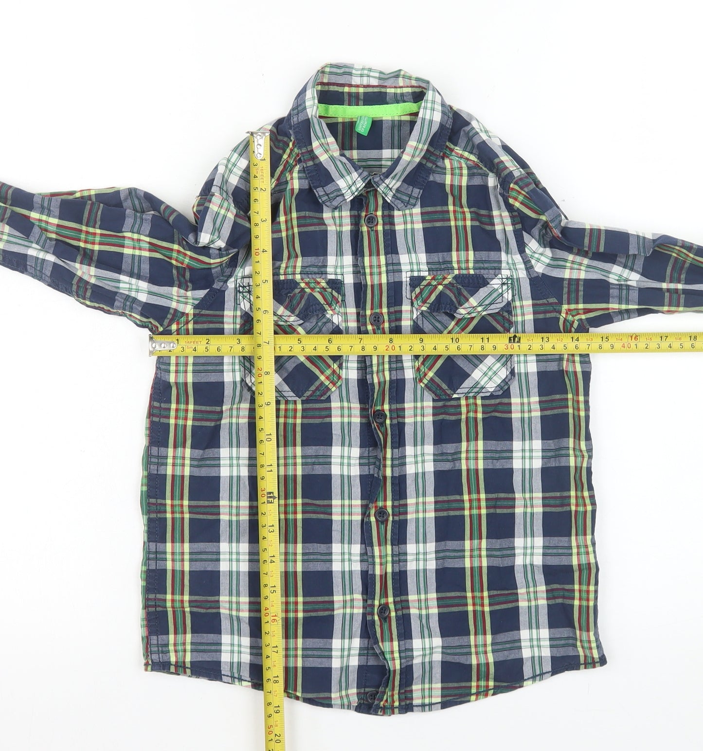 United Colors of Benetton Boys Blue Check Long Sleeve Button-Up Shirt 7-8 Years