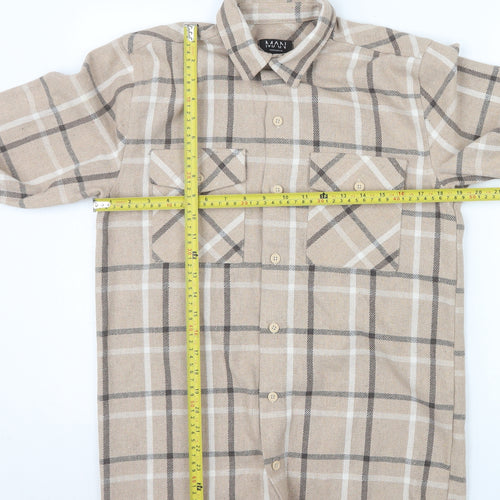BoohooMAN Men's Beige Check Outfit Set XS Acrylic Blend Casual