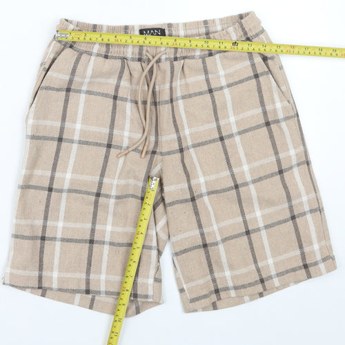 BoohooMAN Men's Beige Check Outfit Set XS Acrylic Blend Casual