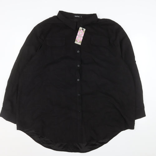 Boohoo Women's Black Long Sleeve Button-Up Shirt Size 22 Polyester