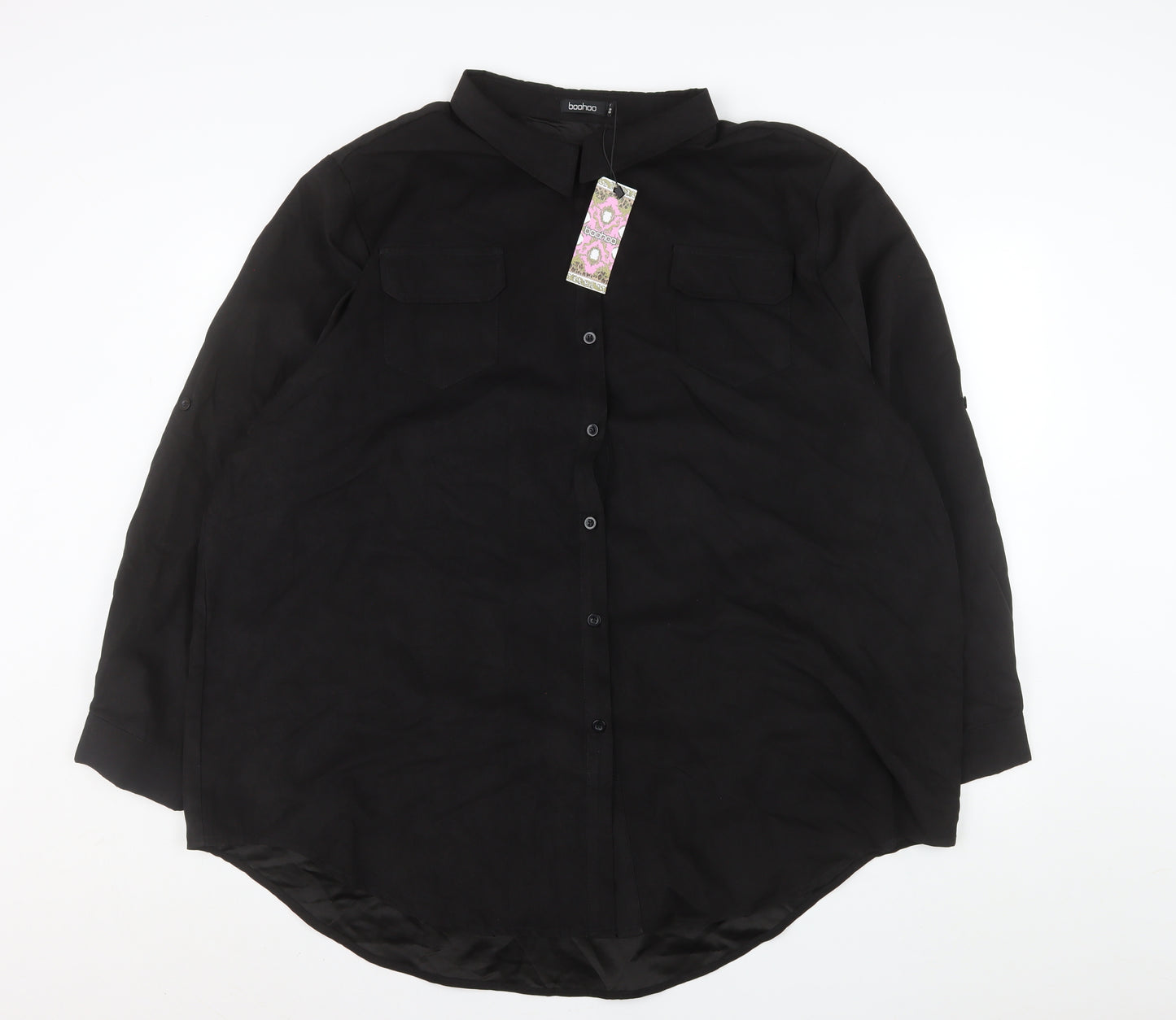 Boohoo Women's Black Long Sleeve Button-Up Shirt Size 22 Polyester