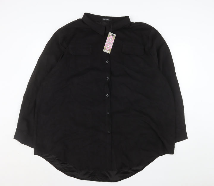 Boohoo Women's Black Long Sleeve Button-Up Shirt Size 22 Polyester