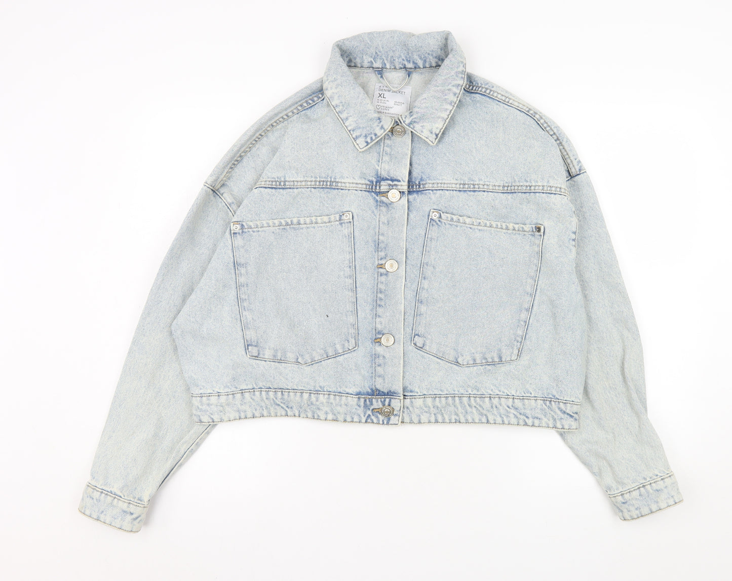 Primark Women’s Blue Denim Cropped Jacket XL Casual Button Up