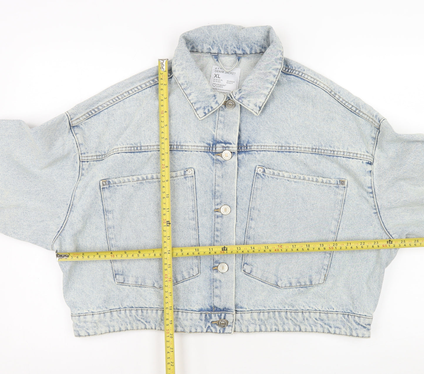 Primark Women’s Blue Denim Cropped Jacket XL Casual Button Up