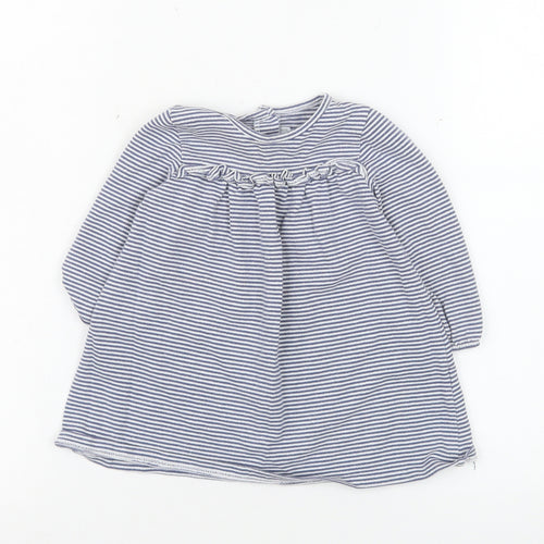 The Little White Company Girls Blue Striped Long Sleeve Dress 6-9 Months