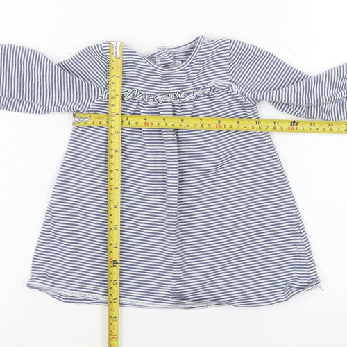 The Little White Company Girls Blue Striped Long Sleeve Dress 6-9 Months