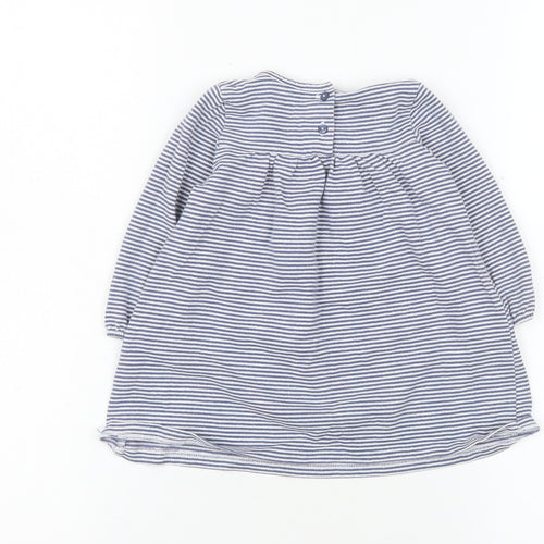 The Little White Company Girls Blue Striped Long Sleeve Dress 6-9 Months