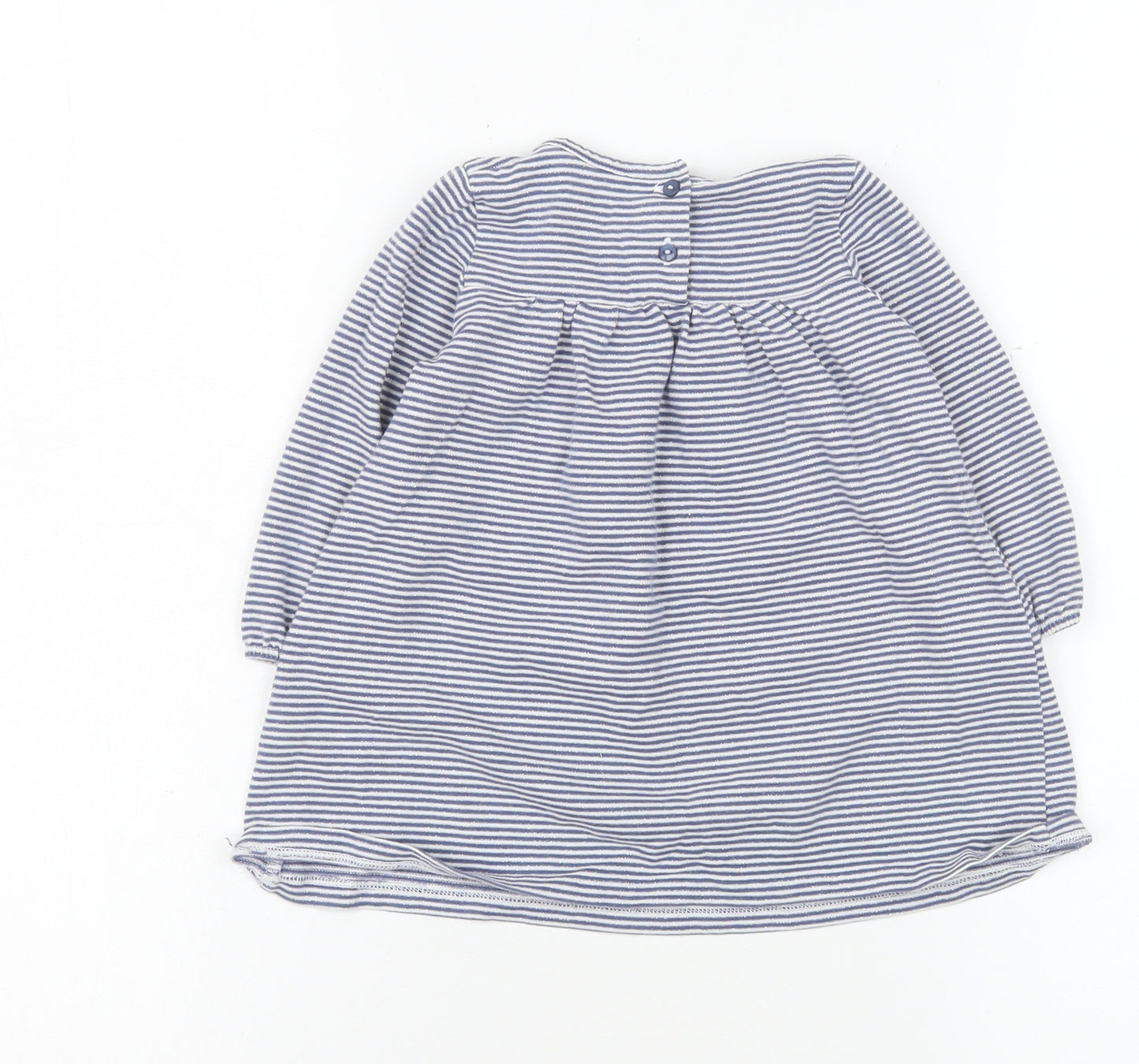 The Little White Company Girls Blue Striped Long Sleeve Dress 6-9 Months