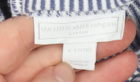 The Little White Company Girls Blue Striped Long Sleeve Dress 6-9 Months