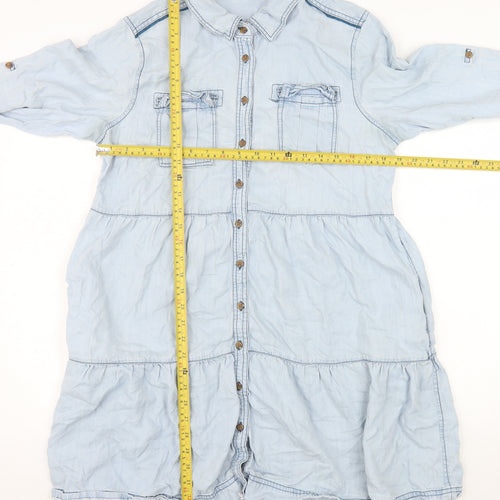 Velvet Heart Womens Blue Tencel Shirt Dress L Button Collared Casual