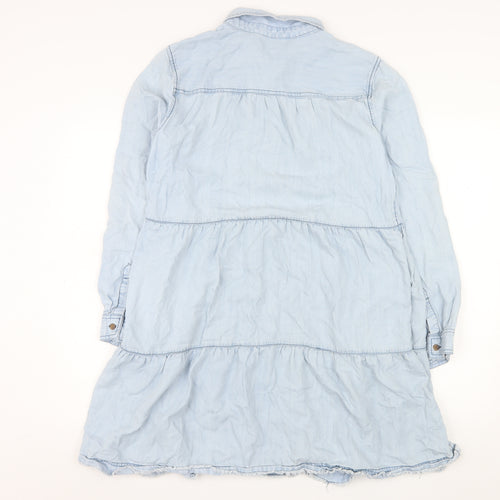 Velvet Heart Womens Blue Tencel Shirt Dress L Button Collared Casual