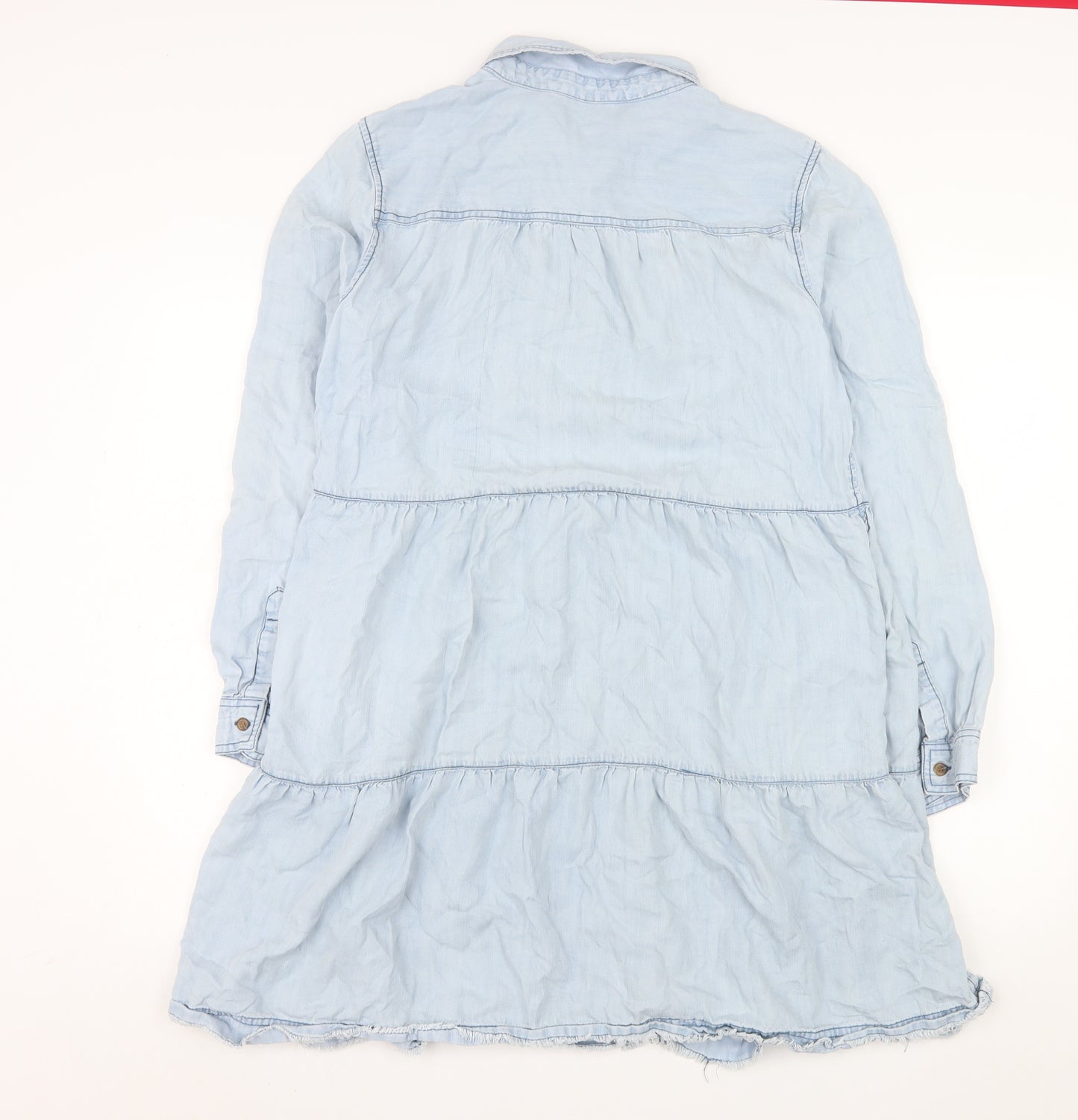 Velvet Heart Womens Blue Tencel Shirt Dress L Button Collared Casual