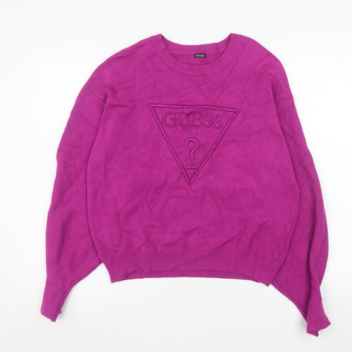 GUESS Womens Pink Logo Pullover Sweatshirt Size M UK 8