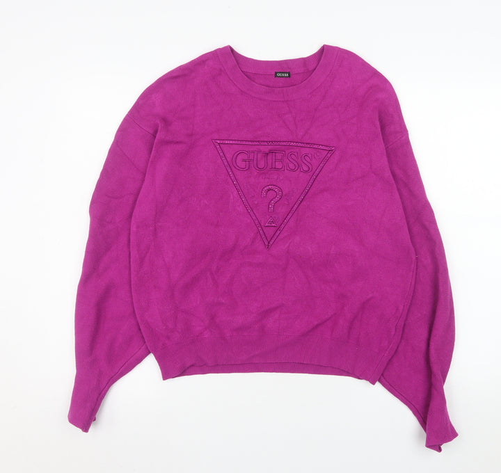 GUESS Womens Pink Logo Pullover Sweatshirt Size M UK 8