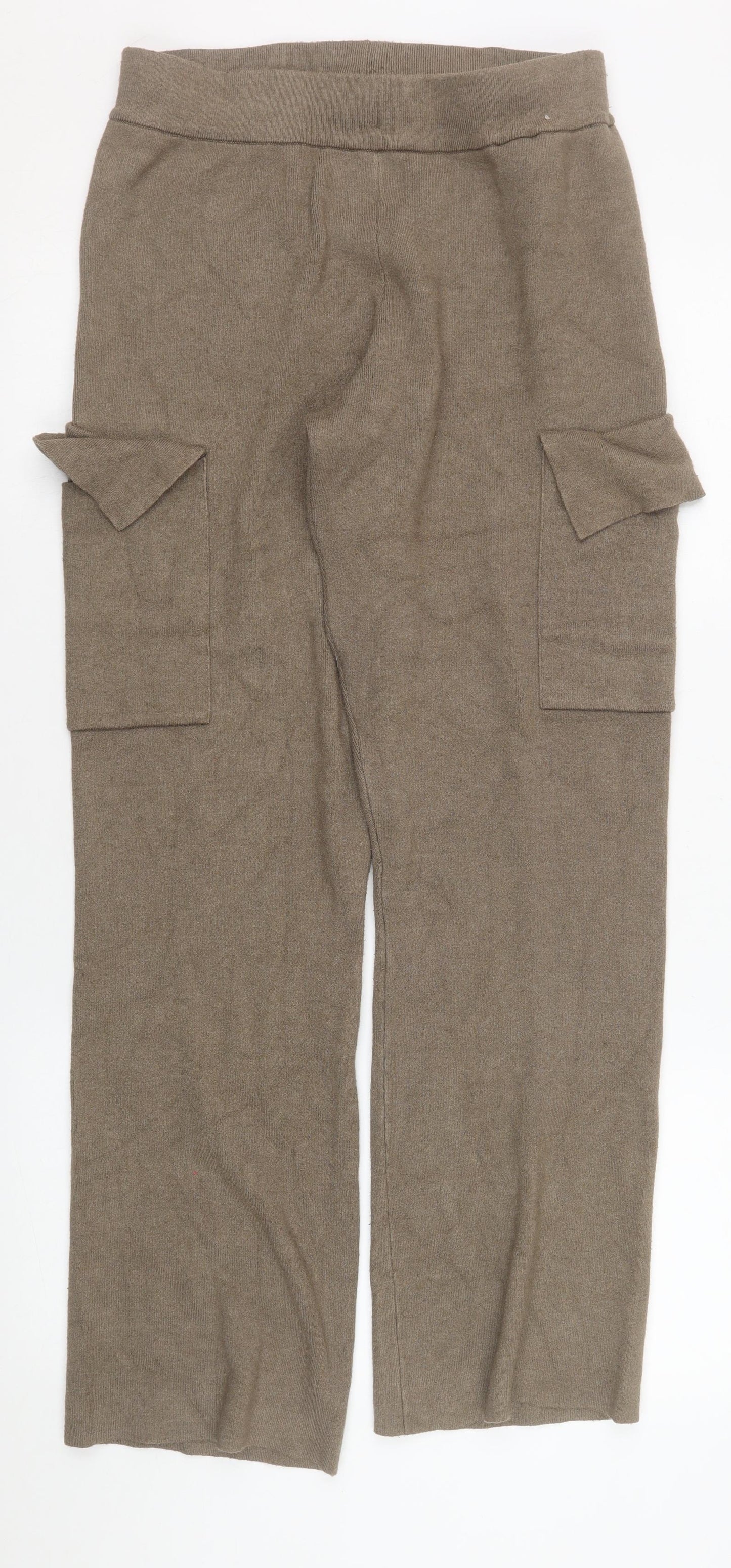 Vila Womens Brown Cargo Knit Trousers M Elastic Waist