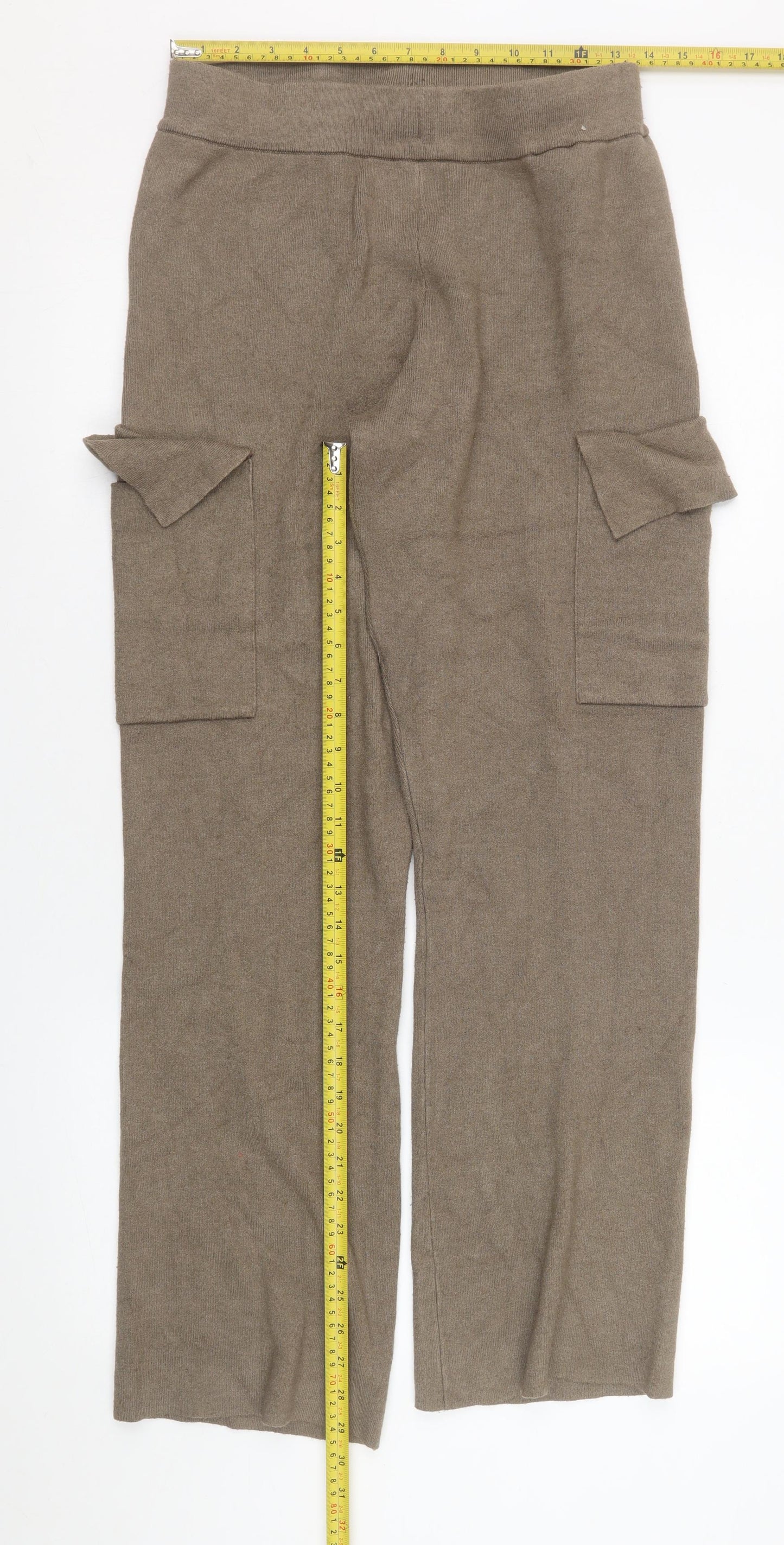 Vila Womens Brown Cargo Knit Trousers M Elastic Waist