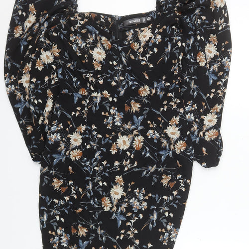 Missguided Women’s Black Floral Puff Sleeve Bodycon Dress Size 4