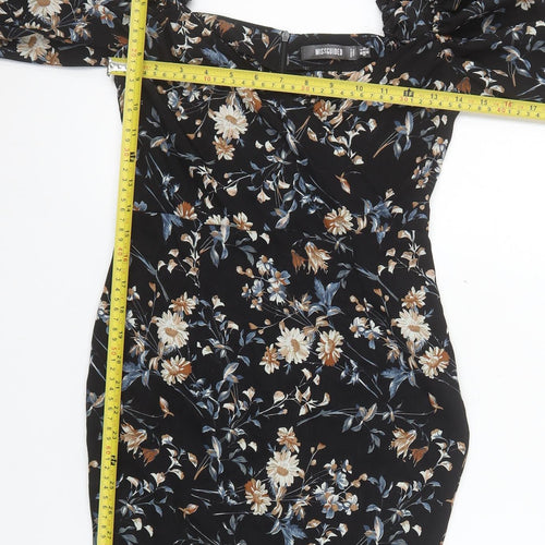 Missguided Women’s Black Floral Puff Sleeve Bodycon Dress Size 4