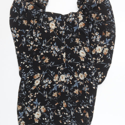 Missguided Women’s Black Floral Puff Sleeve Bodycon Dress Size 4