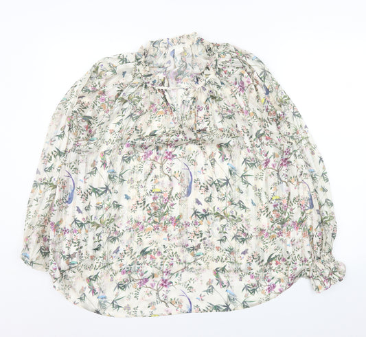 H&M Women’s Multicoloured Floral Chiffon Ruffle Blouse Size 16