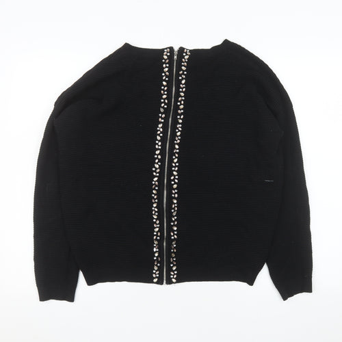 Next Womens Black Beaded Zip Knit Jacket UK 14 Regular