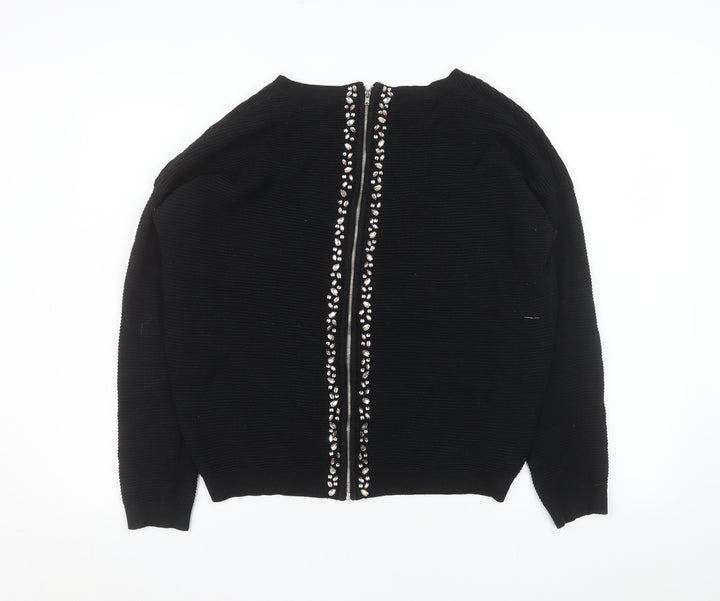 Next Womens Black Beaded Zip Knit Jacket UK 14 Regular